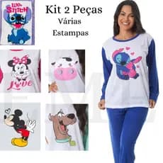 kit 2 Pijamas De Frio Feminino Manga Longa Adulto  Confortável Sueli
