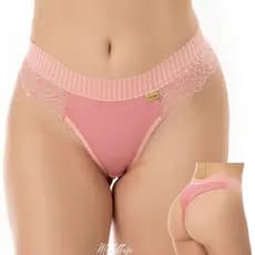 Kit Calcinhas Premium Renda Francesa Tecido Canelado Modelo Fio Dental Duplo Forro 100% Algodão
