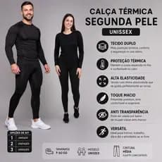 Calça Térmica Segunda Pele Unissex UV50+ Flanelada Peluciada Poliamida Compressão Anti Transparênci