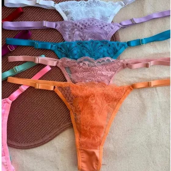 Kit 3 Calcinha Feminina Fio Duplo com Renda Delicada e Laterais Reguláveis — Conforto e Sensualidade