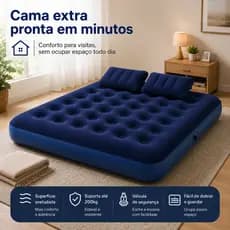 Kit Colchão Inflável Casal Multiuso Ômega + 2 Travesseiros Aveludados