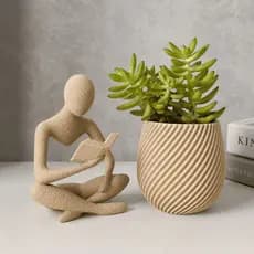 Estátua Decorativa Leitor Livro + Vaso Para Planta Suculenta | Decoração Moderna