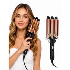 Modelador Ondulador Triondas de Cachos Esmalte Cerâmico Turmalina Cabo 360˚