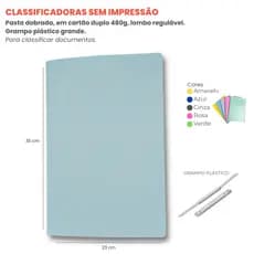 Pasta Classificador De Cartão Duplo Sem Impressão Com Grampo Kit 10 Unidades
