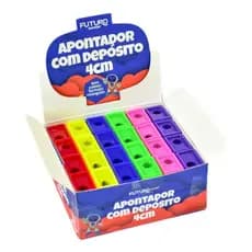 Caixa 50 unidades Apontador Com Depósito 4cm Para Lápis comum Escolar - 4 Cores