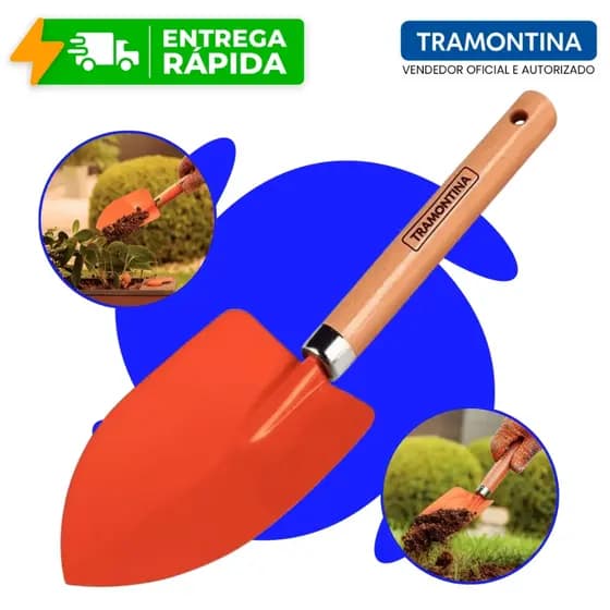 Pá Pazinha de Jardim Larga Tramontina com Cabo de Madeira 77907/001 Jardinagem Metálica Aço