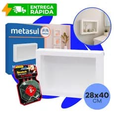 Nicho de Parede Sobrepor + Fita 3M 28x40cm Banheiro Porta Shampoo Quarto Sala Multiuso Branco