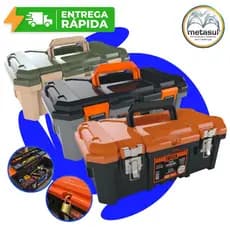 Maleta Caixa de Ferramenta Tática 18.3 Bandeja Removível Metasul Reforçada Multiuso Mecânico Pedreiro Pesca