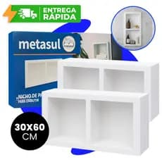 Nicho Para Banheiro Embutir Duplo 30x60 Prateleira Com Divisão Horizontal/Vertical DUO Metasul