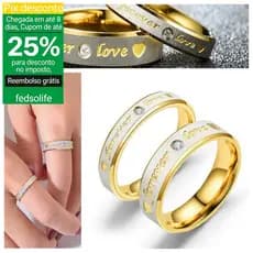 Fedsolife Aliança de Casal Ouro 18k e Prata, Texturizada, Presente para Noivado ou Aniversário