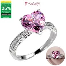 Fedsolife Anel de diamante coração casamento AAA em formato de coração esmeralda noivado
