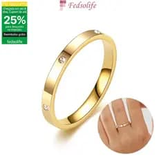 Fedsolife Anel feminino Design Popular 2.5 mm titânio aço diamante INS Japão Coreia banhado a ouro