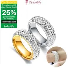 Fedsolife Anel feminino com cinco fileiras de diamante curvado em aço titânio banhado a ouro prata