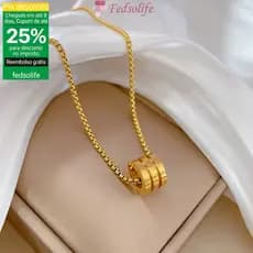 【Fedsolife Colar】Banhado três anéis banhado a ouro titânio aço cintura pequena única feminino