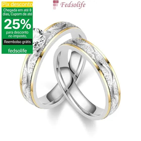[Anel de casal Fedsolife] Anel de zircão de aço titânio diamante estilo coreano masculino feminino