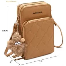 Bolsa Transversal Feminina Porta Celular com 3 Divisorias Transversal 3 Ziper com chaveiro LT632