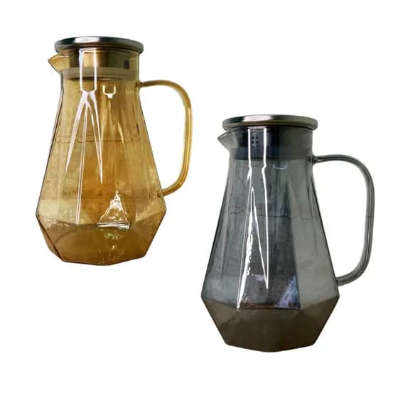 Jarra de Vidro 1,6L Ambar Fume Tampa Inox Para Suco Agua