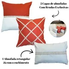 Kit Com 2 Capas De Almofada + 1 Almofada Retangular Baguete Cheia