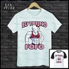 Camiseta Hello Kitty "Eu Treino Fofo" Unissex, Blusa Camisa Treino, Bodybuilding