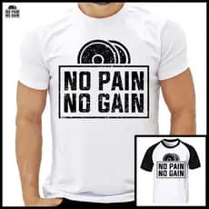 Camiseta No Pain No Gain Treino, Camisa No Pain No Gain Treino, Camiseta Branca Treino Blusa Raglan No Pain No Gain