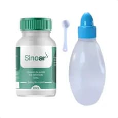 Kit Completo Para Limpeza Nasal 1 Pote de 200g de Sal Refinado Sinoar Rende Ate 66 Doses e 1 Frasco de 330ml Nasalflow