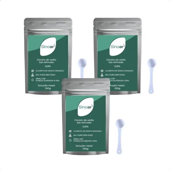 Kit 3x Pacotes De 100g Cloreto De Sódio Limpeza Nasal 90 Doses
