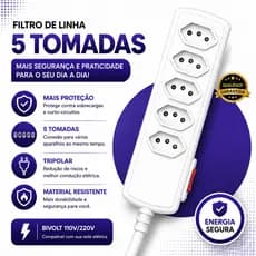 Filtro De Linha 5 Tomadas Dps Bivolt 10a Branco