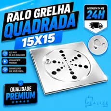 Ralo Grelha Tampa Aço Inox Quadrada 15x15 para Banheiro Lavabo Área Externa S/ Caixilho