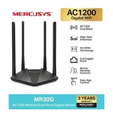 Roteador Mercusys Mr30g gigabit AC1200 Dual Band 2.4GHz 5GHz 4 Antenas Sinal Forte Longo Alcance