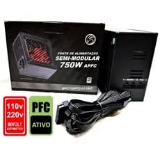Fonte 750w PFC SEMI MODULAR BIVOLT AUTOMÁTICO 2x Pci-e 8 Pinos 6+2 Pl Vídeo Silenciosa real ativo