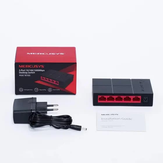 Switch 5 Portas Rj45 Gigabit Rede 10/100/1000mbps Hub Xbox Mercusys ms105g fonte Bivolt Automática