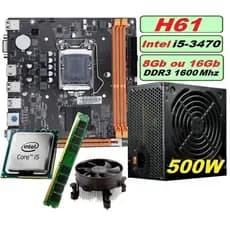 Kit UPGrade Fonte 500W i5-3470 Memória 8GB ou 16GB DDR3 Placa Mãe H61 Slot SSD M2 1155