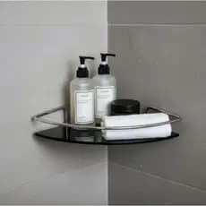 Porta Shampoo Banheiro Prateleira Canto Preto Fume Suporte Cantoneira Organizador Box Lavanderia Multiuso