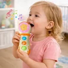 Microfone Musical Infantil Mini Karaokê Brinquedo Som Portátil Criança Diversão Interativo Luz Música