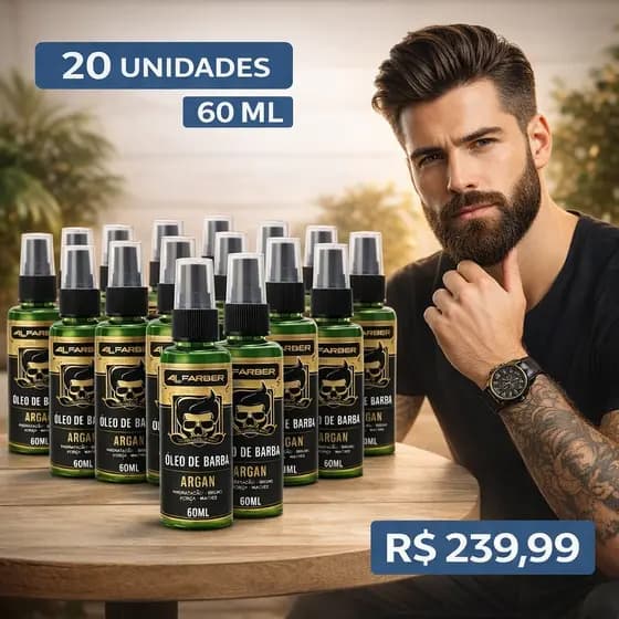 Kit 20 Unidades Óleo de Barba Profissional brilho maciez Hidratacao Argan 60ml envio imediato