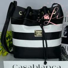 Bolsa Saco Transversal Feminina Listrada Alças Reguláveis Moda Atual