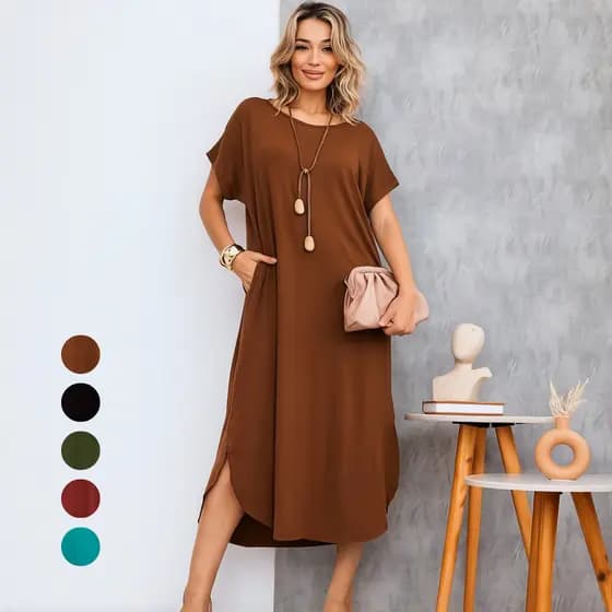 Vestido Feminino Midi Soltinho Longo Plus Size Elegante