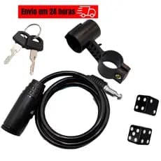 Cadeado Anti Furto Bicicleta 1metro x 6mm C/ Suporte 2 Chaves Tranca Bike Tampa Pito Valvula Dadinho Preto
