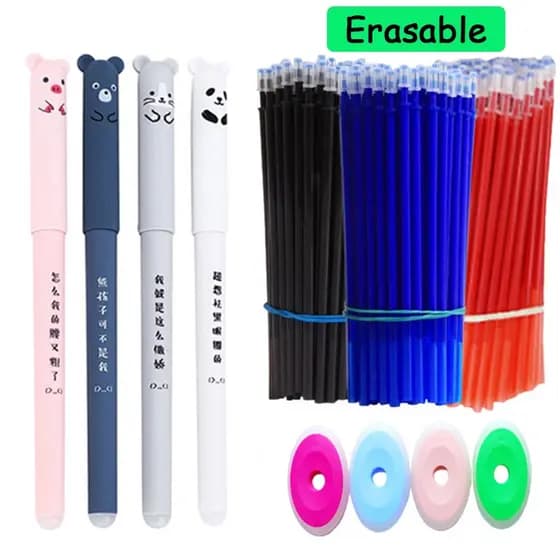 68 Pcs/Conjunto 0,35mm Kawaii Canetas Apagáveis Para Escrita Meninas Presentes Caneta Gel De Urso Fofo Acessórios De Escritório Material Escolar Papelaria