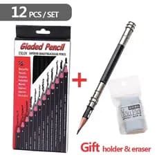 12 Pcs 2H-8B Conjunto De Lápis De Desenho Apagador De Presente Porta-Extensor Escolar De Arte Grafite Para Papelaria