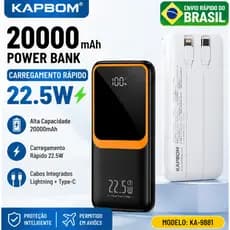 Carregador Power Bank Portatíl Turbo 22.5W Saída USB-C 20.000mah Com Cabo Type-c E Lightning  WUP-940