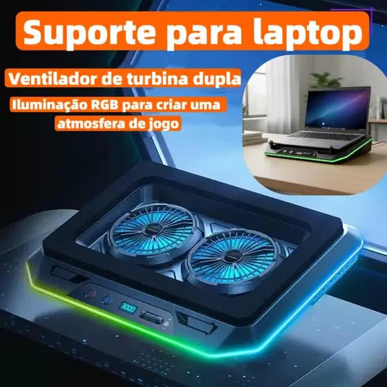Suporte Base Refrigerada 2 Coolers Resfriar Notebook Ventilação Silenciosa Ajustável Até 18 Pol Usb LED RGB DN-H640