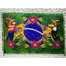 Canga De Praia Grande Saida de praia Tecido Poliéster Fauna Brasileira Bandeira Do Brasil Feminina