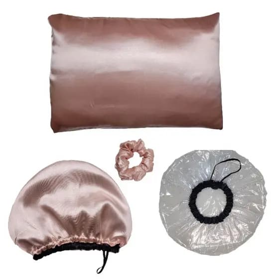Kits Touca Nero, Touca Plástica De Banho, Fronha de Cetim e Scrunchies