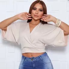 blusa transpassada  Envio Rápido cropped feminino decote v manga morcego