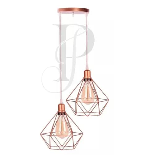Pendente Aramado Base Dupla Fio Cristal Diamante Luminária Lustre Retrô industrial