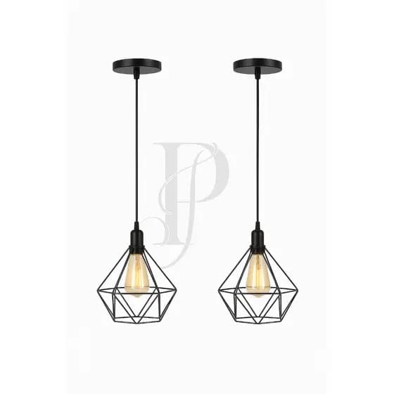 Kit 2 Pendente Lustre Luminária diamante Aramado Preto Industrial