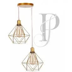 Pendente Aramado Base Dupla Fio Cristal Diamante Luminária Lustre Retrô industrial