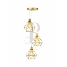 Conjunto Lustre Pendente Diamante Triplo Aramado E27 Cobre