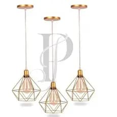 Pendentes Diamante Aramado Dourado Cabo Regulável Kit C/3